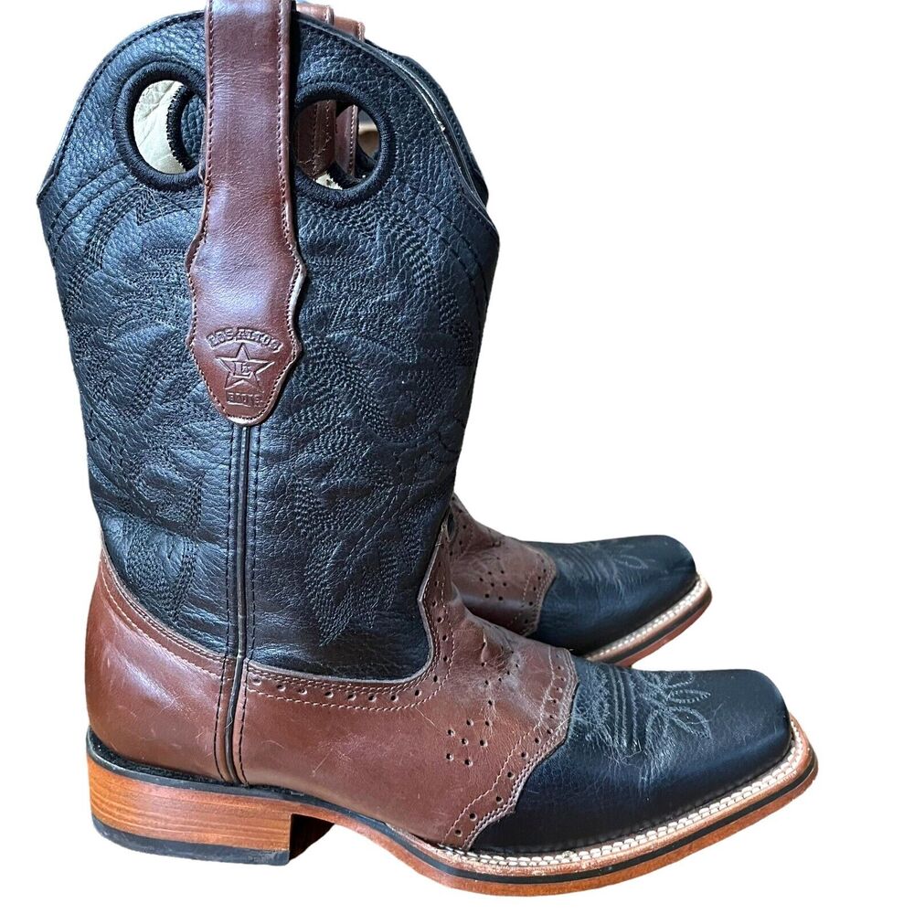 Los Altos Boots Mens Black Brown Square Toe Mid Calf Western Boots Size 8 EE